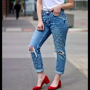 Zara bead distressed statement jeans
